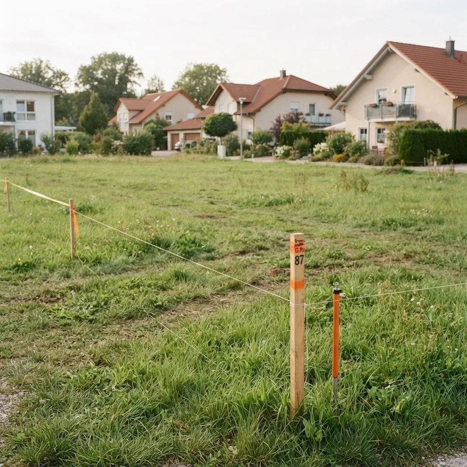 Unbebautes Grundstück zwischen Wohnhäusern